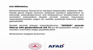 AFAD, Depremzedelere Yardım İçin SMS Ve Banka Hesap Numaralarını Paylaştı